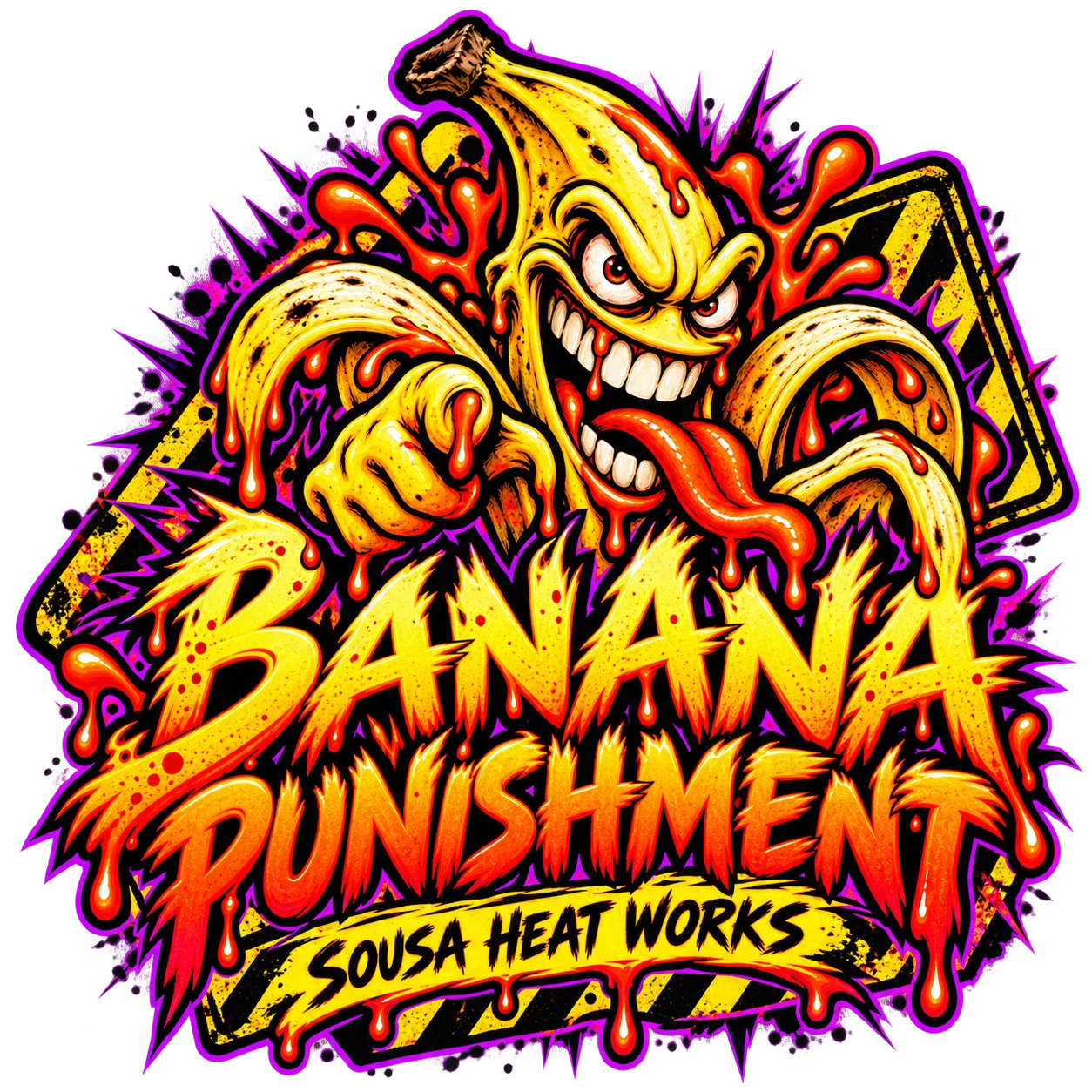 Original-Logo Banana Punishment: wilde Banane in Gelb, Orange und Violett